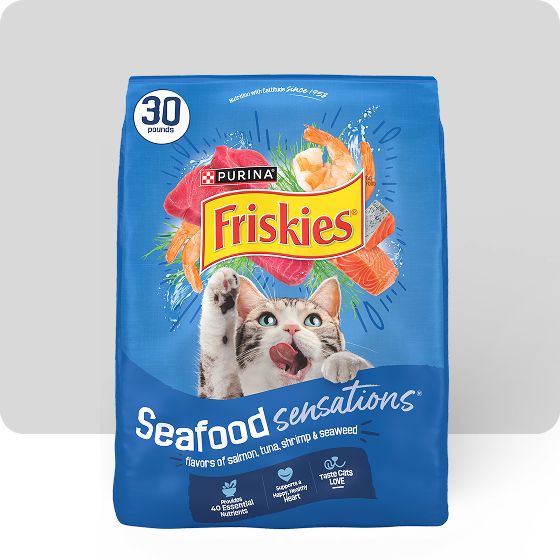 A bag of Friskies dry cat food