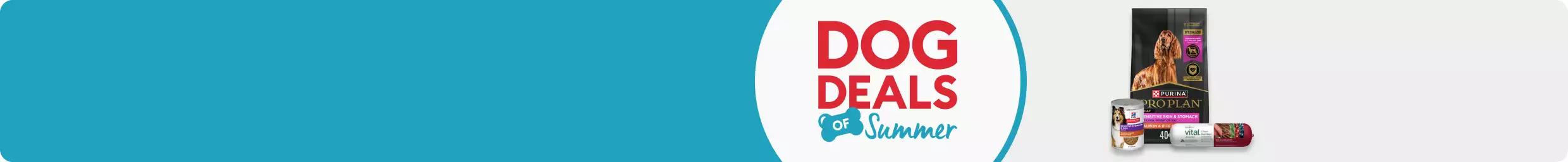 Dog Deals of Summer with 3 varieties of dog food shown