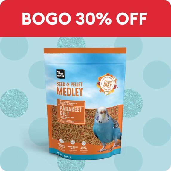 BOGO 30% OFF callout & All Living Things bird food