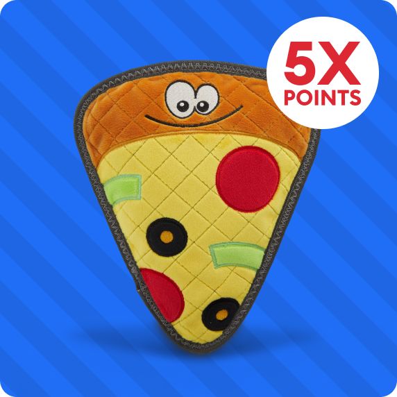 Joyhound Pizza Plush Squeaker Dog Toy and 5X points callout