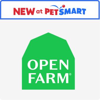 Open Farm logo and new at PetSmart callout