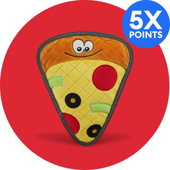 Joyhound Pizza Plush Squeaker Dog Toy and 5X points callout