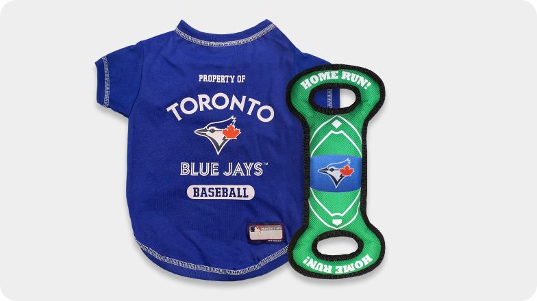A Toronto Blue Jays pet t-shirt and a toy