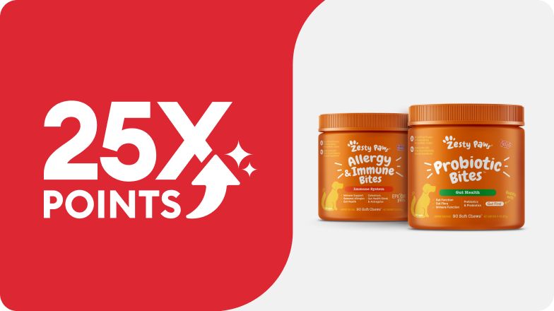 25X points message and two Zesty Paws products