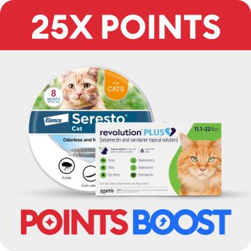 25X points message, Points Boost callout & two flea & tick products for cats