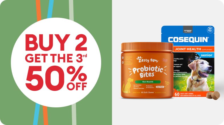 Buy 2, get the 3rd 50% OFF shown with Zesty Paws & Cosequin supplements