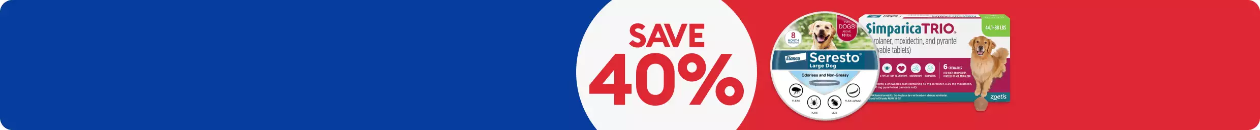 SAVE 40% with two dog flea & tick products