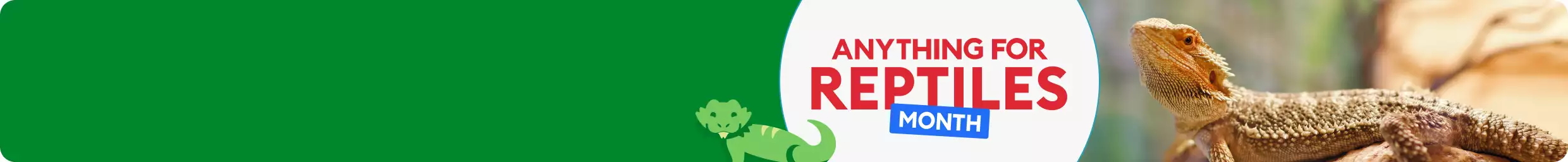 Anything for Reptiles Month message & bearded dragon lizard on a branch
