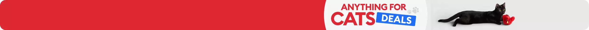 Anything for Cats Deals shown with black cat & red bird toy