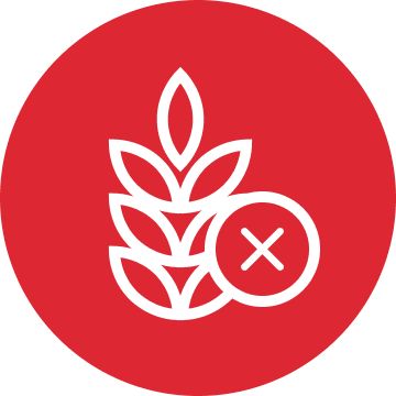 White wheat stalk graphic with a small “X” symbol inside a red circle