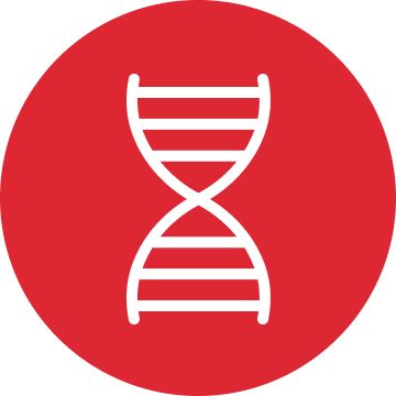 White DNA helix graphic inside a red circle