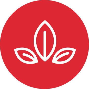 White sprouting leaf graphic inside a red circle