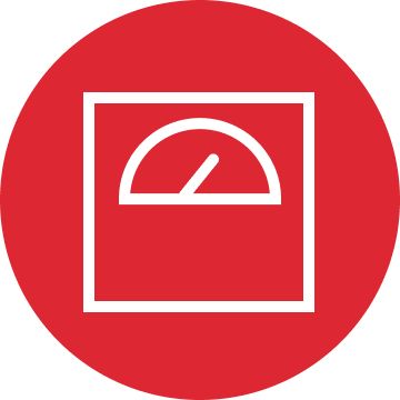 White scale graphic inside a red circle