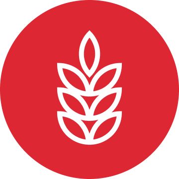 White wheat stalk graphic inside a red circle