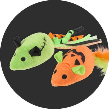 Green & orange mouse cat toys