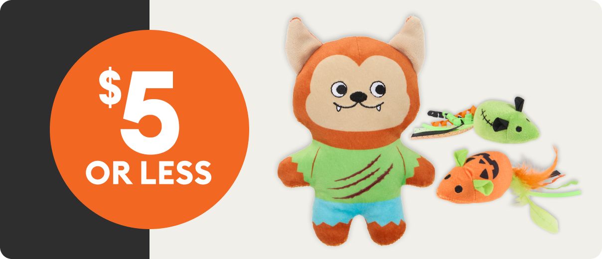 Werewolf and Halloween-themed green & orange mouse toys