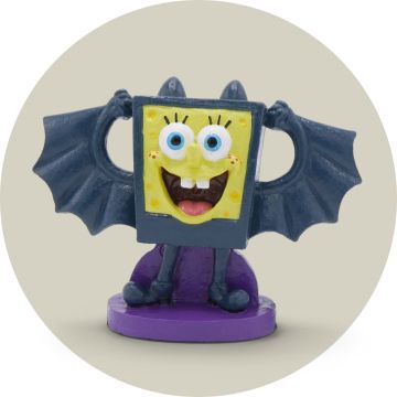 Aquarium ornament of Spongebob Squarepants wearing bat costume