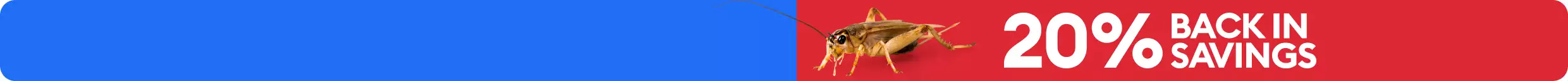 Cricket shown with 20% BACK IN SAVINGS on red background
