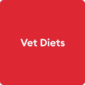 White vet diets text within red box