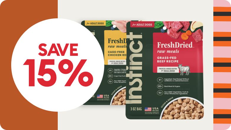 Save 15% offer and two bags of dog food