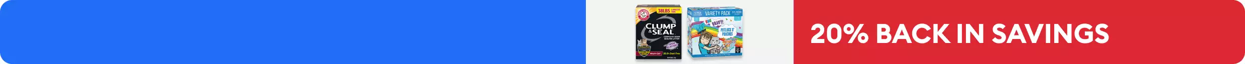 Box of Arm & Hammer litter and box of Weruva variety pack cat food & Labor Day Savings - 20% back in savings message