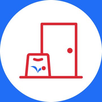 A graphic of a PetSmart bag in front of a door and an image of a hand holding a PetSmart bag