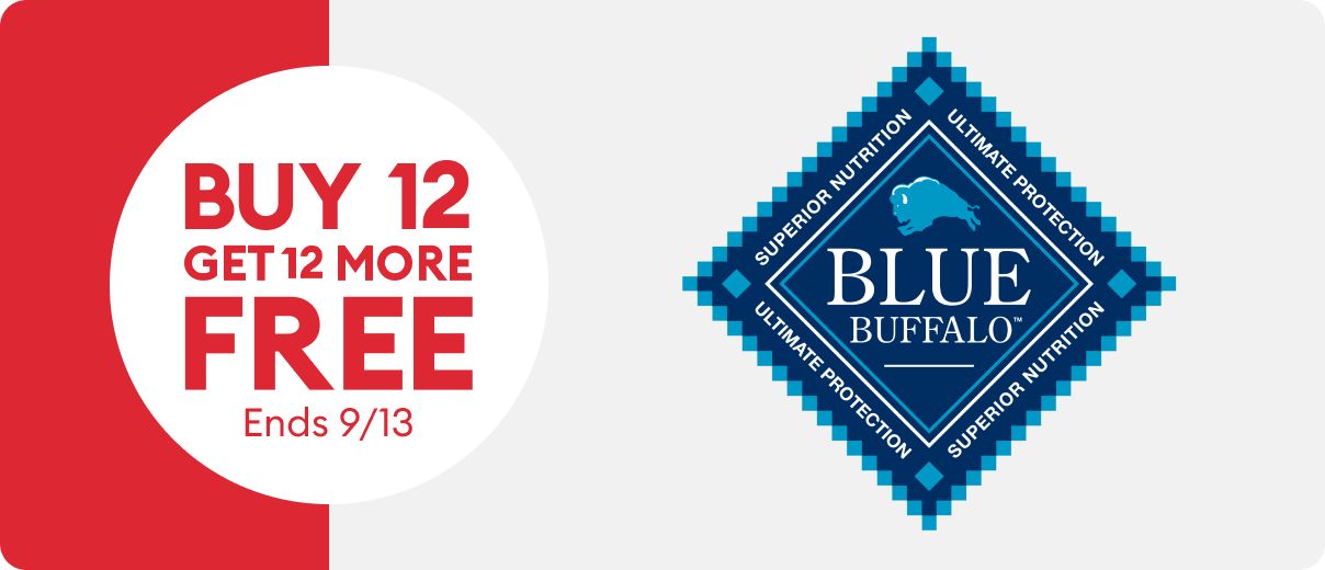Buy 12, get 12 more FREE with Blue Buffalo logo