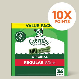 10X points callout & a box of Greenies dental chews