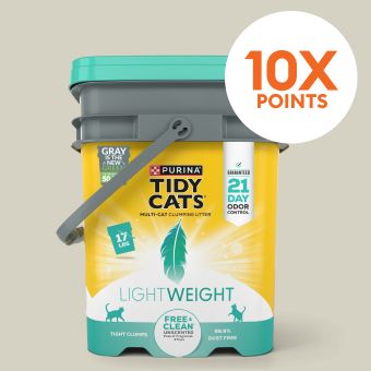 10X points callout & a pail of Tidy Cats litter