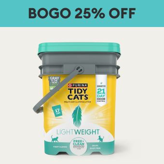 BOGO 25% OFF callout & a Tidy Cats litter pail