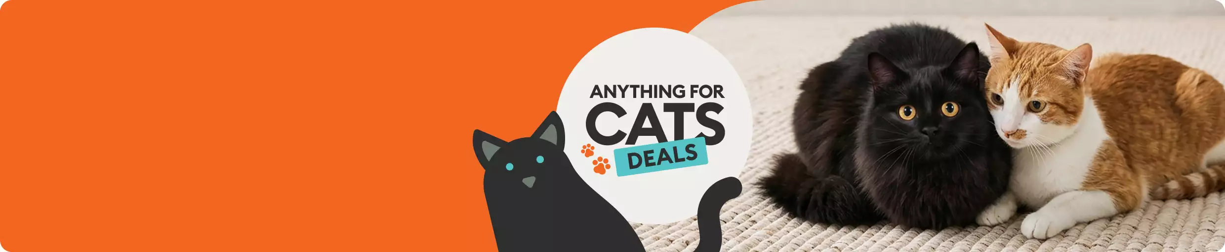 Anything for Cats Deals with black cat & pawprints and black cat & orange cat