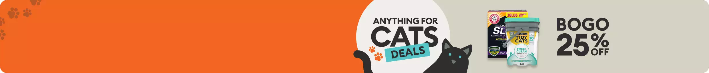 Anything for Cats Deals with black cat with BOGO 25% OFF and 2 varieties of litter