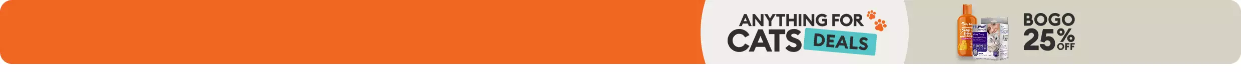 Anything for Cats Deals with BOGO 25% OFF shown with variety of supplements & calming products