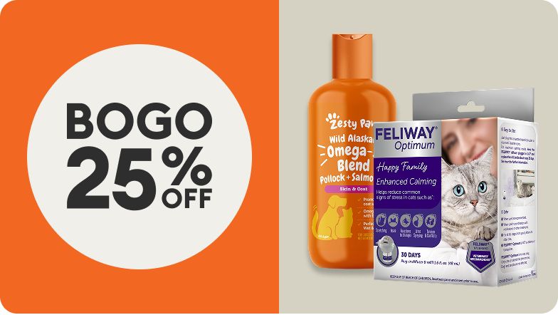 BOGO 25% OFF shown with variety of supplements & calming products
