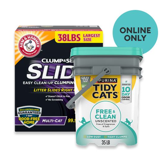 Two varieties of cat litter with ONLINE ONLY