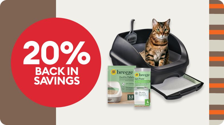 Cat standing next to a Petlibro Wifi App Controlled Automatic Pet Feeder & 20% back in savings callout