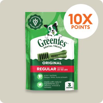 Greenies dog dental treats & 10X points callout