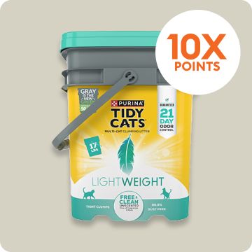 Tidy Cats litter pail & 10X points callout