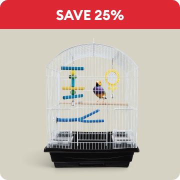 Save 25% shown with bird cage