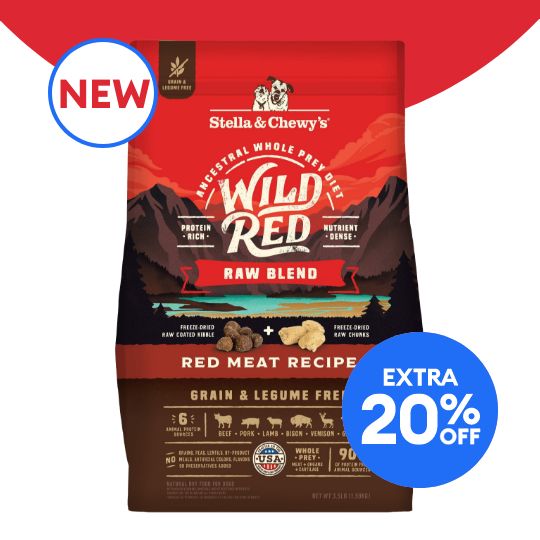 Extra 20% off callout, new callout and a bag of Stella & Chewy's dog food