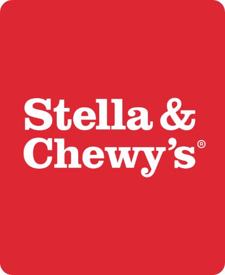 Stella & Chewy's logo and red background