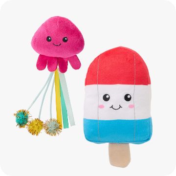 Two plush dog toys
