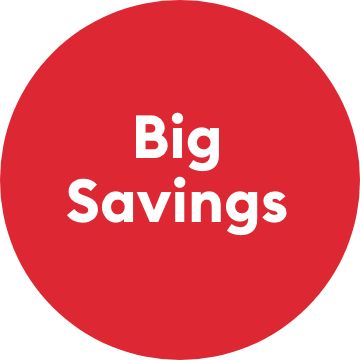 Big Savings message on a red background