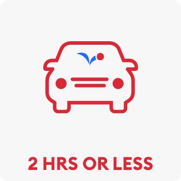 Car graphic & a 2 hours or less message