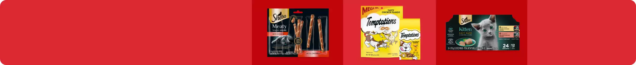 Sheba Meaty Tender Sticks Cat Treats, Temptations Cat Treats & Sheba Kitten Wet Food Variety Pack