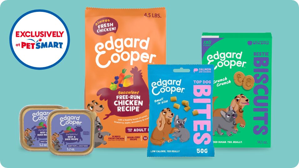 Edgard & Cooper food & treats and an exclusively at PetSmart callout