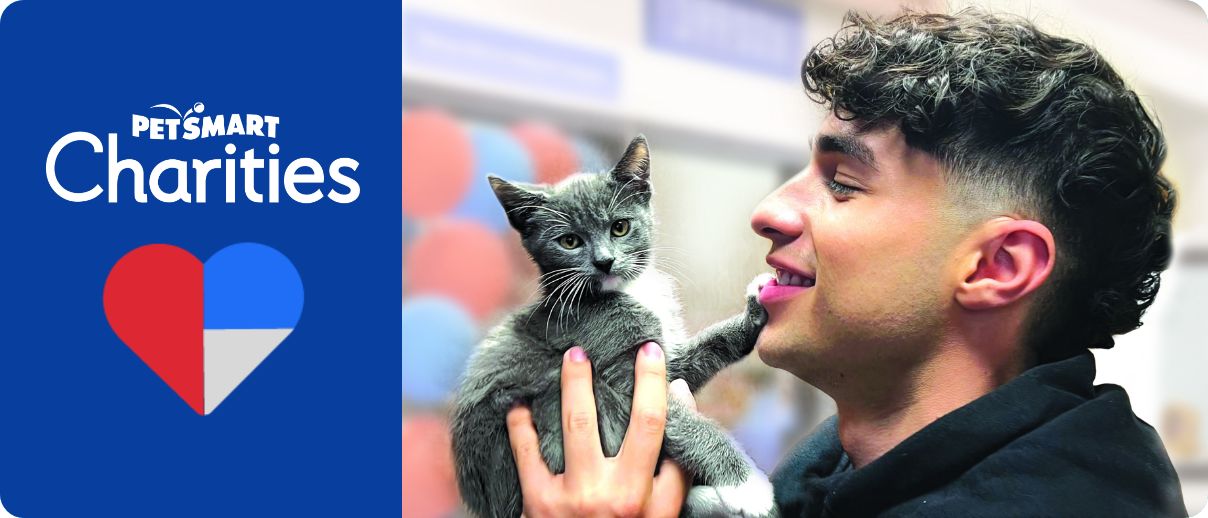 PetSmart Charities logo and a man holding a cat