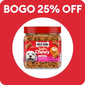 Container of treats and BOGO 25% off callout