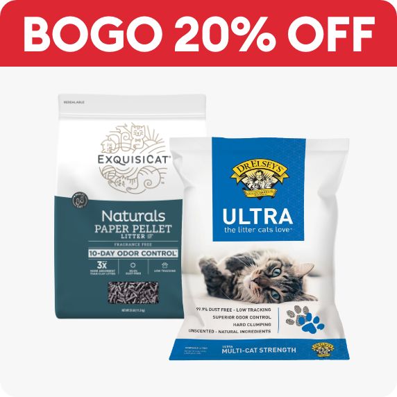 BOGO 20% off callout and two packages of cat litter