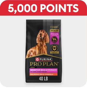 5,000 points callout & a bag of Purina Pro Plan dog food